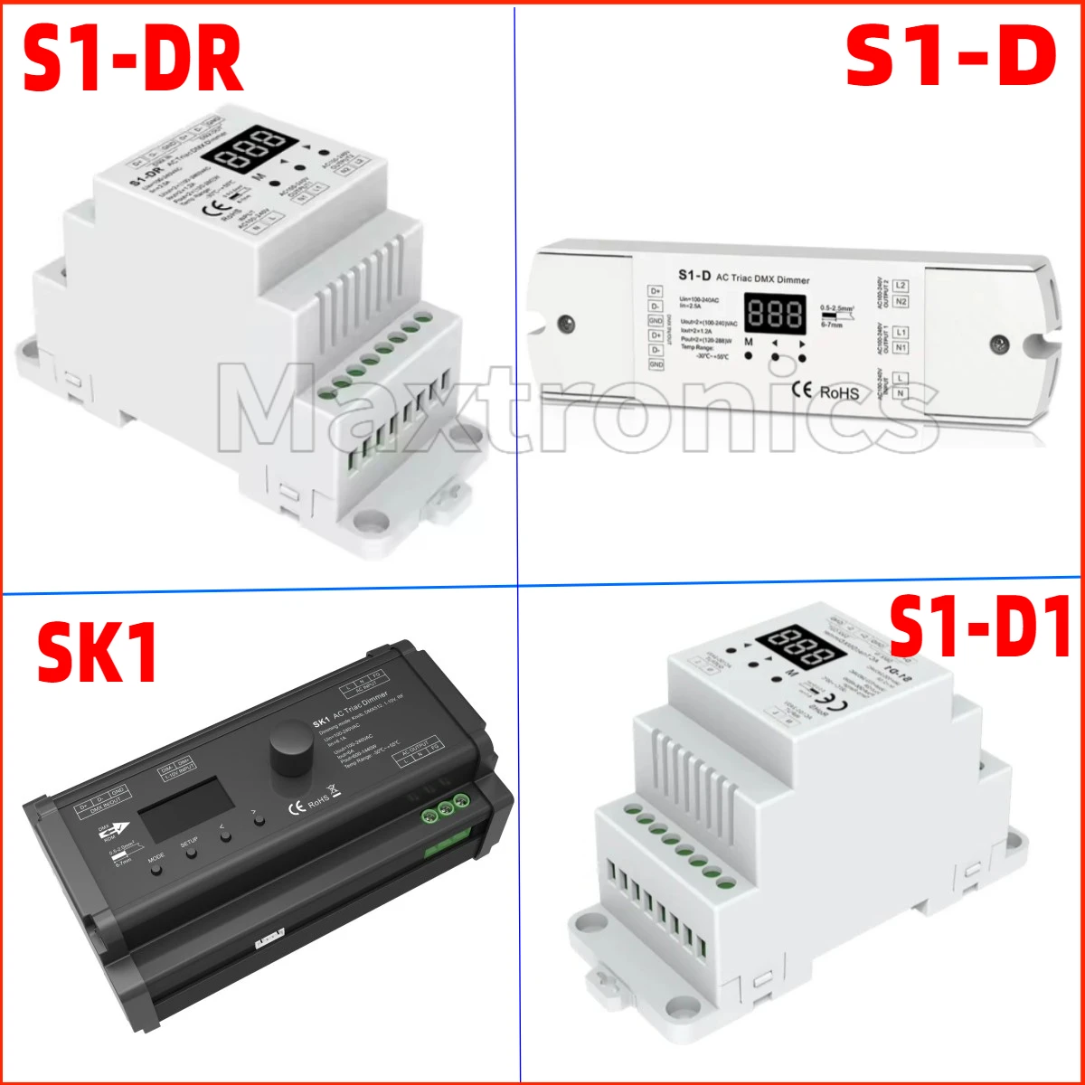 LED AC Triac DMX Dimmer S1-D(2CH*1A) S1-D1(1CH*2A) S1-DR(2CH*1.5A) SK1(1CH*6A Knob 1-10V Decoder) For LED Dimmable Lights Lamp