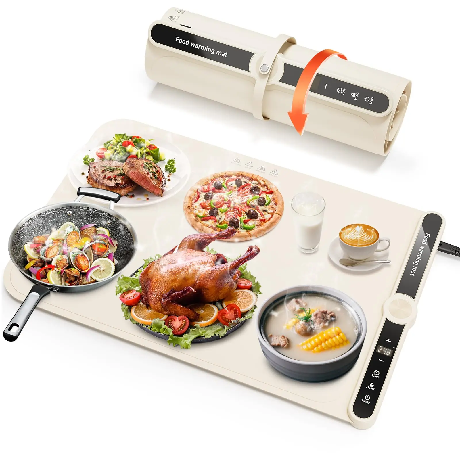 Warming Mat for Food - Silicone Electric Warming Tray with 9 Temp Levels, Timer & Auto Shut-Off, Foldable Food Heating Mat