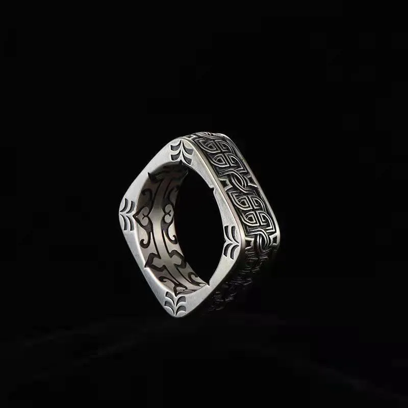 

Men Retro Pangu Ring Black Iron Enamel Geometric Ring Game of Thrones Style Domineering Male Finger Jewelry