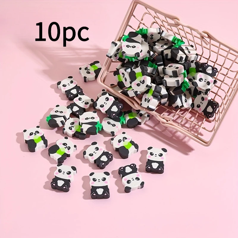 10 Stück Panda-Radiergummis im zufälligen Stil |   Ideal für Belohnungen im Klassenzimmer, Bürobedarf, Weihnachtsgeschenke und Partygeschenke, ovale Form