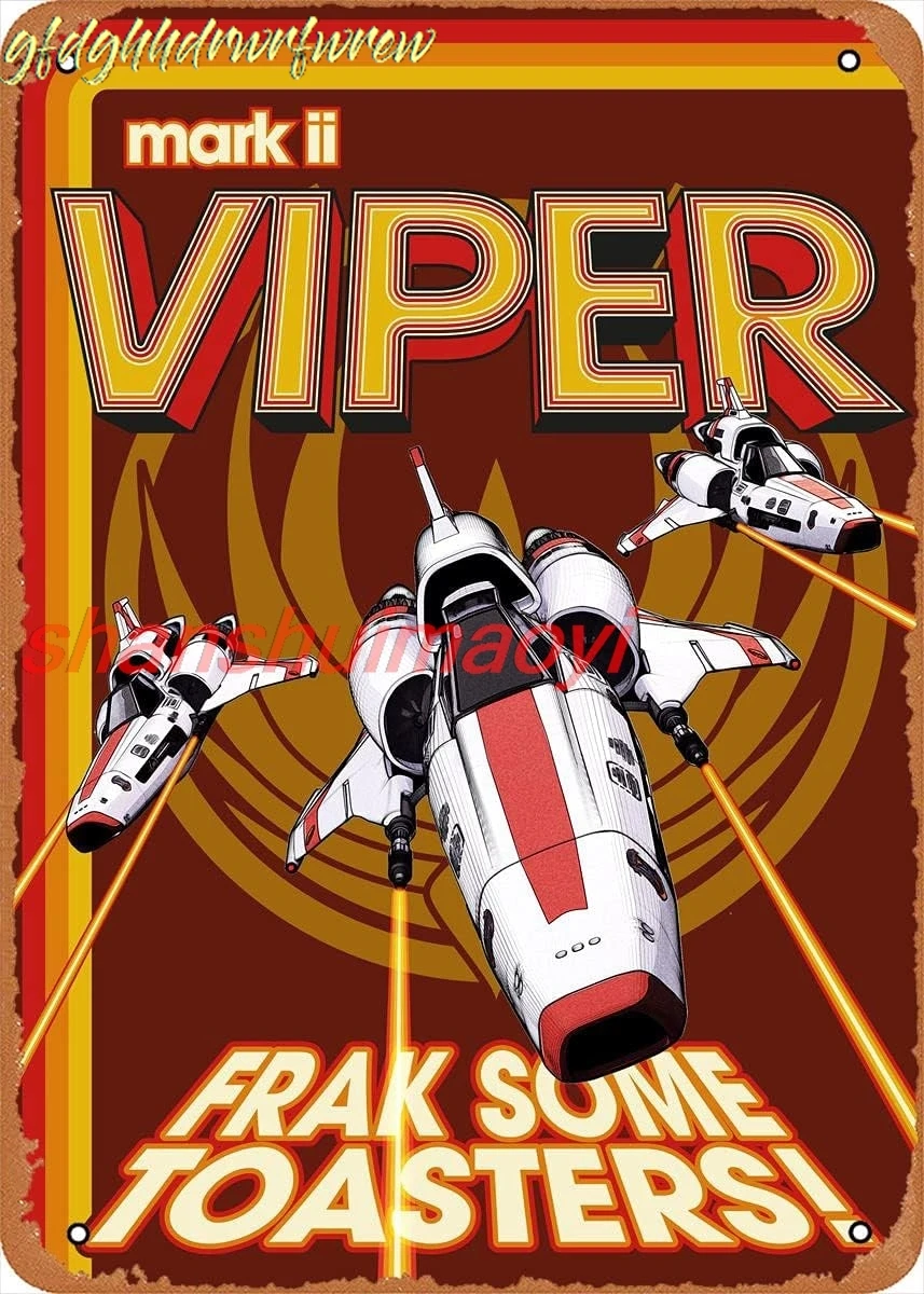 Vintage Metal Poster - Battlestar Galactica Viper Mark Ii Tin Sign 12 X 8 Inches Suitable For Wall Decoration Of Bar,Cafe,G sign