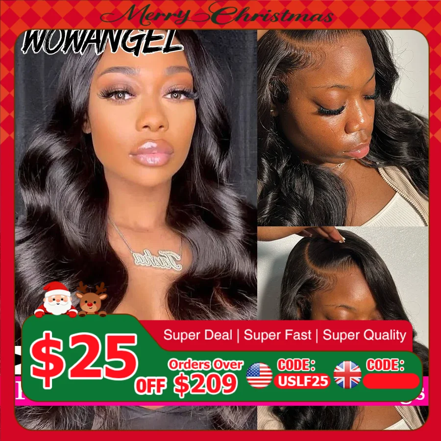 Wow Angel 13x6 HD Lace Front Wigs 250% Remy Hair Body Wave Human Hair Wigs Pre Cut Lace Pre Plucked Wear To Go Wigs for Women