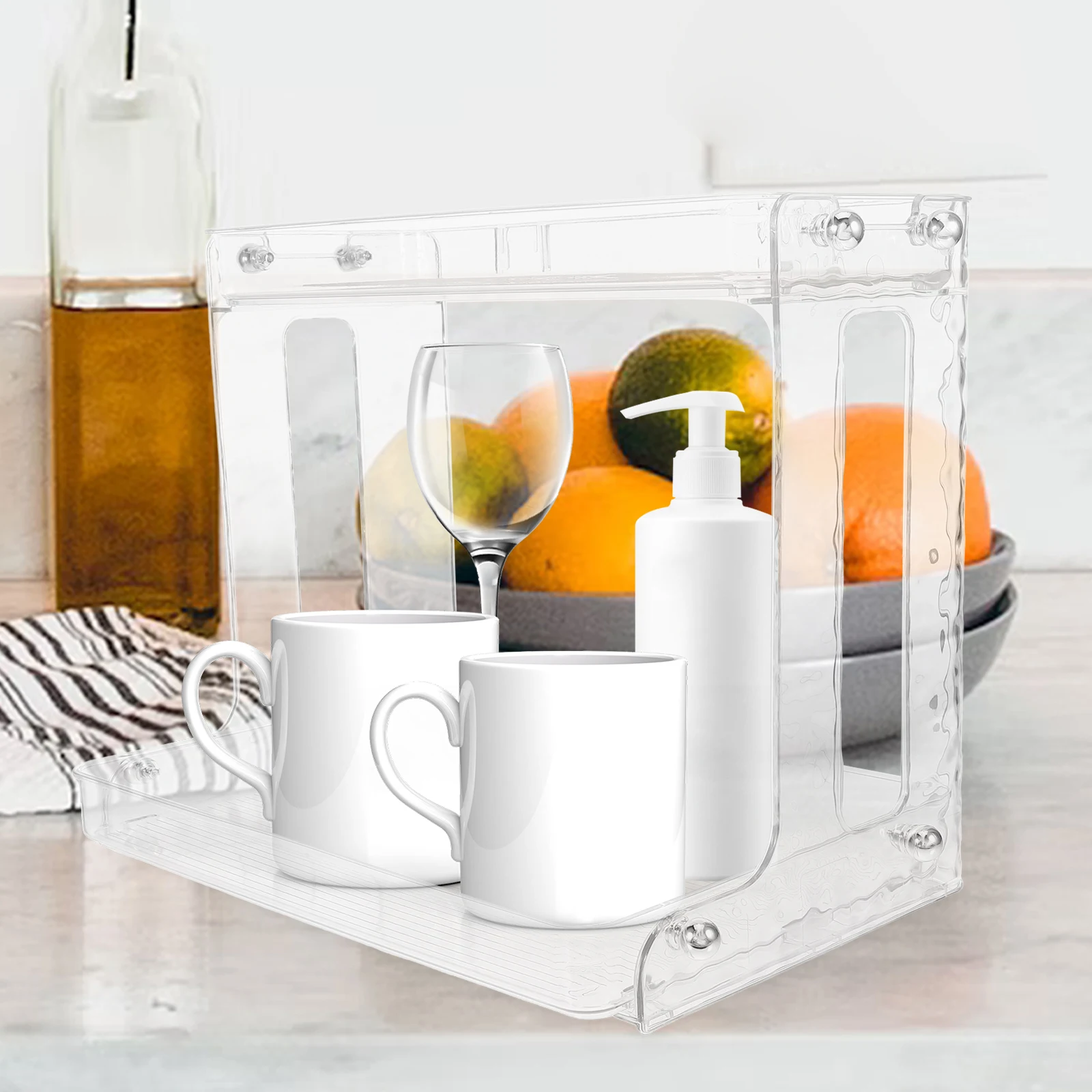 

2 Tier Countertop Organizer Double-Layer Storage For Kitchen Bathroom Coffee Cups Makeup Rack Pet Material