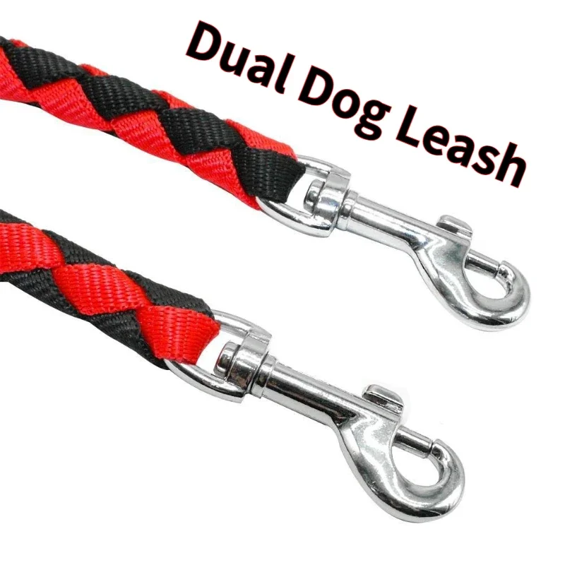 Dual Dog Leash 2 in 1 Double Head Pet Leash with Braided PP Rope Tangle-Free Adjustable Dog Walking Rope for Two Dogs