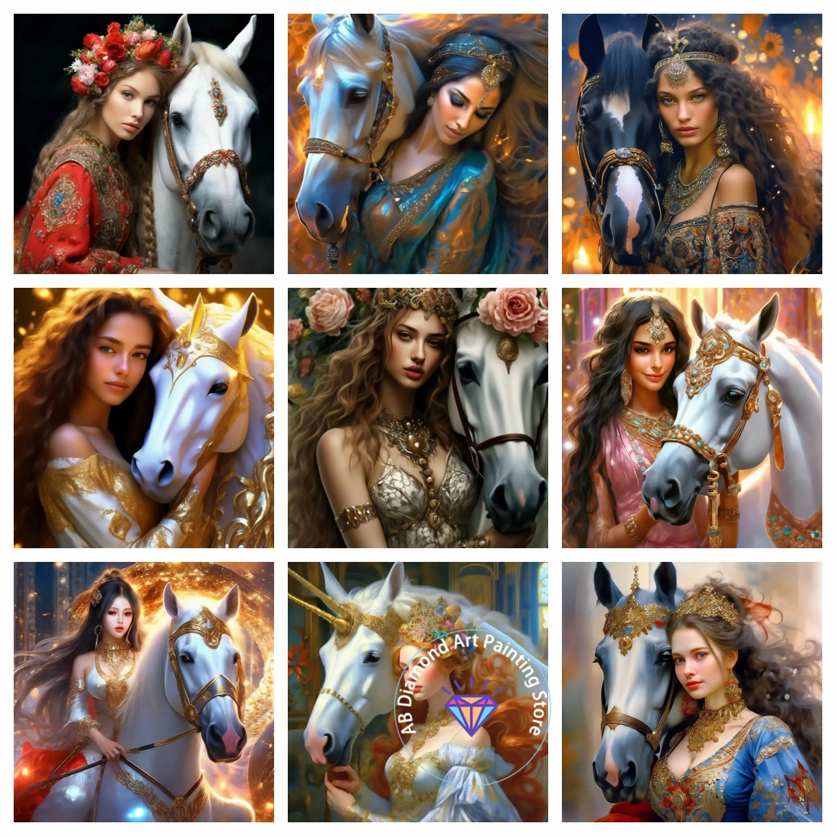 

Diy AB Diamond Painting New Collection Woman And Horses Mosaic Embroidery Animals Picture Jewelry Cross Stitch Kits Wall Decor