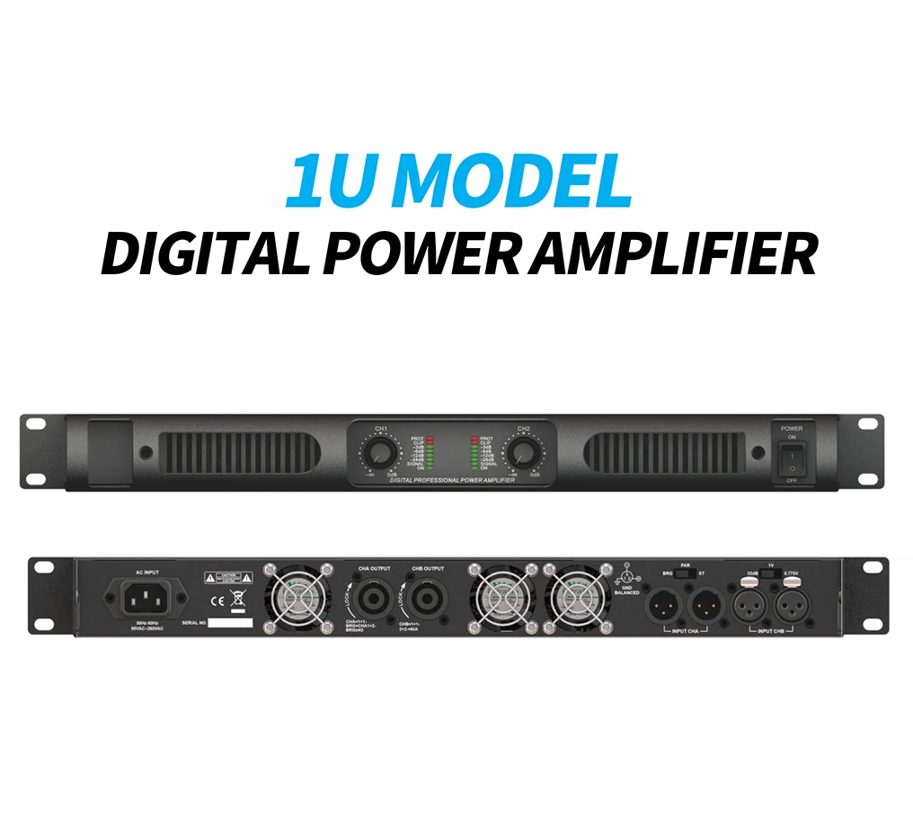 Professional 1U Audio Amplifier 2 Channels 1200W Digital Power Amplifier  Home Karaoke Subwoofer DJ Audio