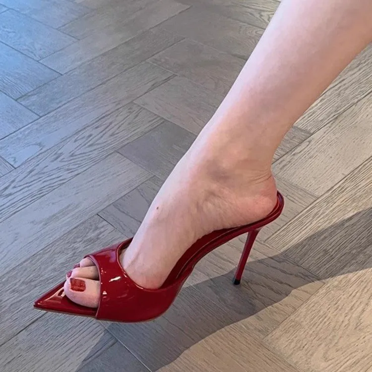 Women's Pointed Toe Designer Luxurious Sexy Stiletto Slippers 2026 Summer New Fashion Open Toe Party Large Size Slippers