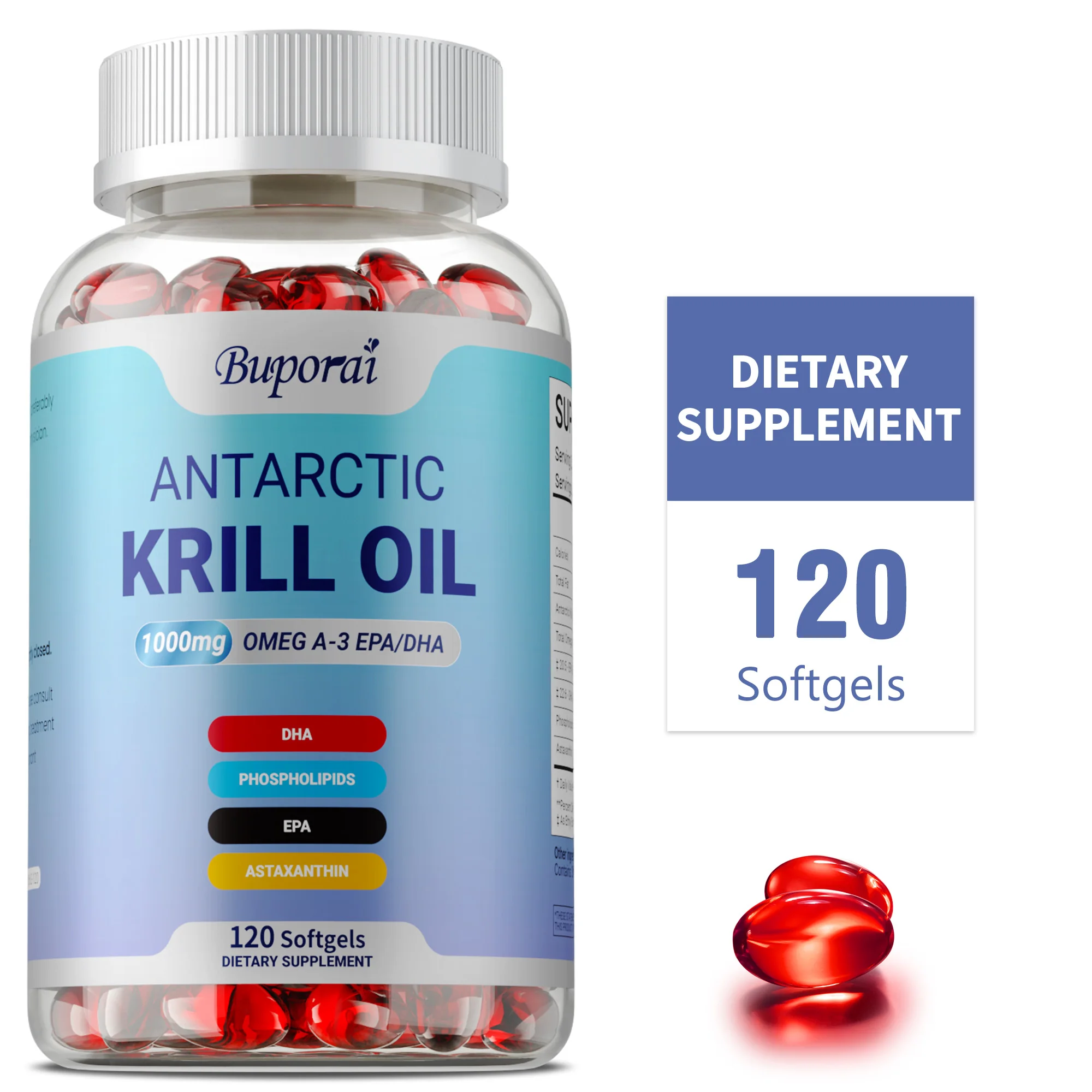 Antarctic Krill Oil Supplement - Omega-3 EPA, DHA, Astaxanthin, Metabolism, Supports Brain, Heart and Cardiovascular Health