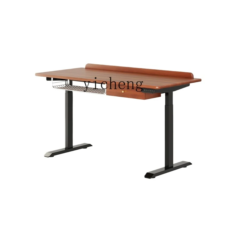 

Tqh Electric Lifting Table Boxwood Desk Mid-Ancient Intelligent Automatic Computer Desk Retro Office Work Study Table