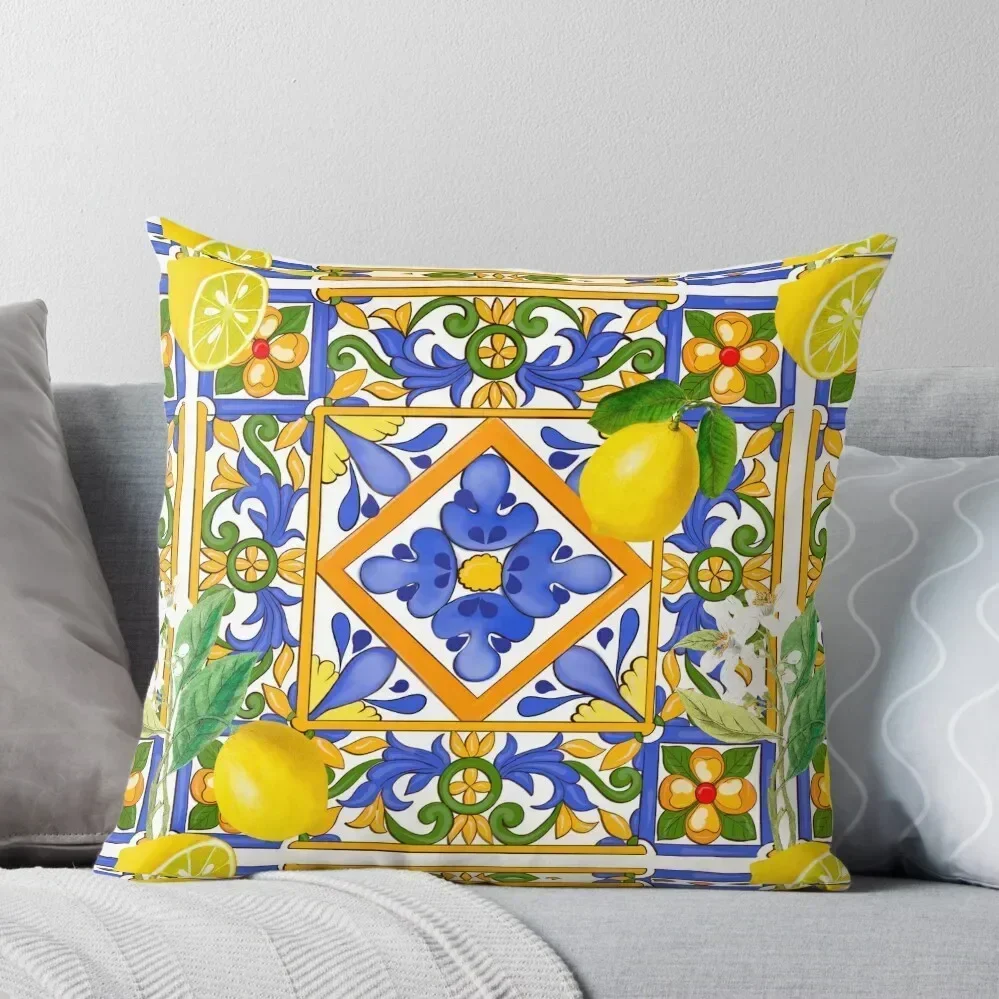 

Summer ,Sicilian tiles ,citrus,oranges,majolica,lemons ,Mediterranean Throw Pillow Covers For Sofas Sofas Covers pillow