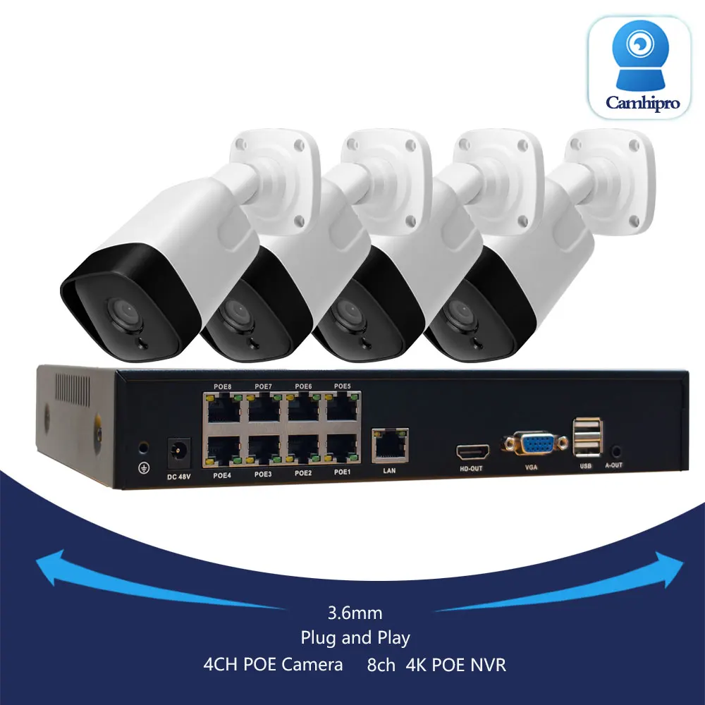 4K 8MP 4CH POE System Security Камера POE 5MP Surveillance Vedio 940 IR Led Two Way Audio 4K 8CH POE NVR Kit Plug And Play