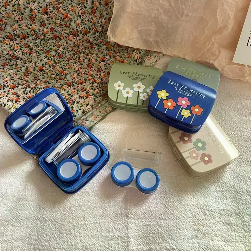 Lenses Box Floral Contact Color Portable Contact Lens Case With Tweezer Suction Stick Set For Travel Kit Holder