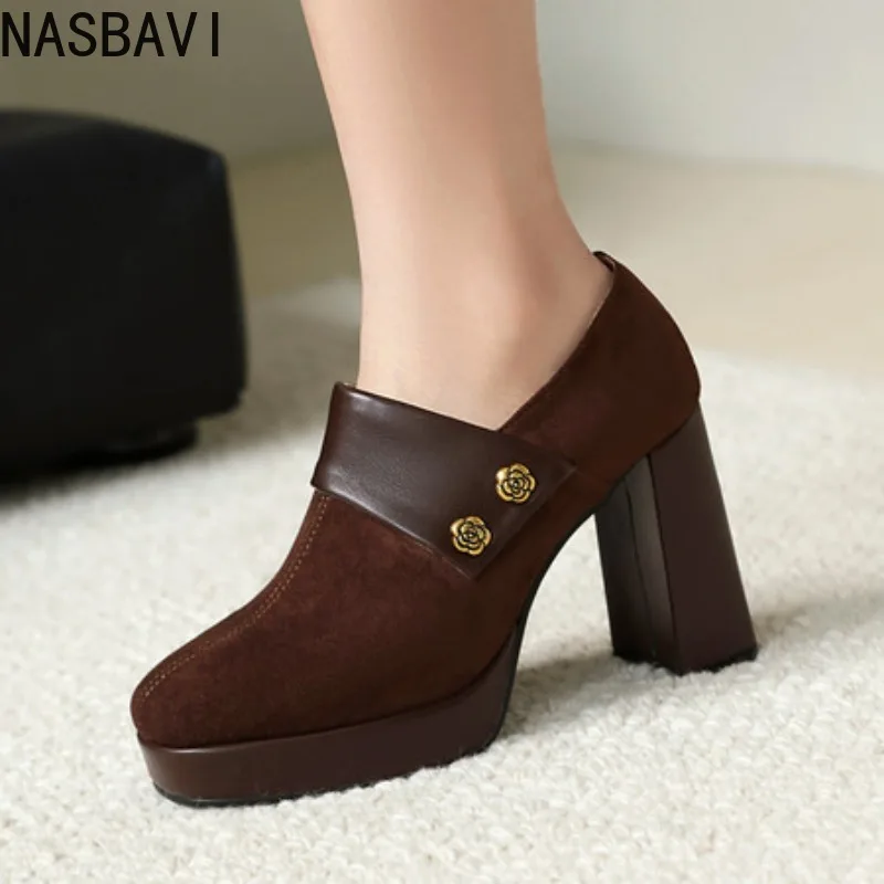 

NASBAVI 2025 New Handmade Brand Leather Women Pumps High Heels Platform Black Brown Dress Party Office Lady Shoes 34-43