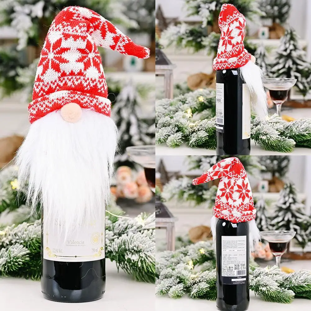 

4 шт., держатели для вина, рождественские украшения, вязаный чехол для бутылки вина, многоразовая ткань, бар, уютный праздничный декор для обеденного стола
