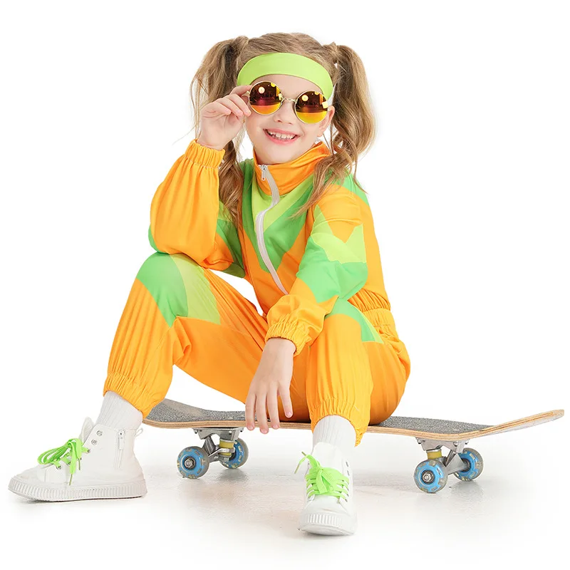 80s Kids Hip Pop Costume Retro Disco Cosplay Dance Jumpsuit Outfits Girls Dance Sports Suit School Stage Party Clothes Children