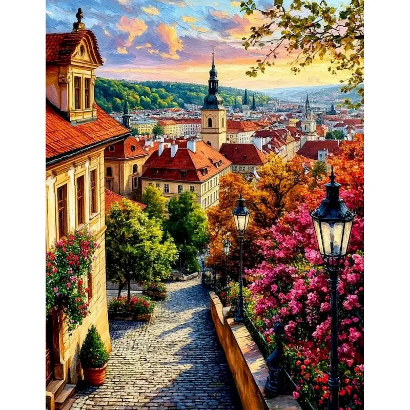 GATYZTORY Diy Paint By Numbers European Town Scenery Drawing By Numbers Adults Crafts Wall Art Canvas Painting Coloring By Numbe