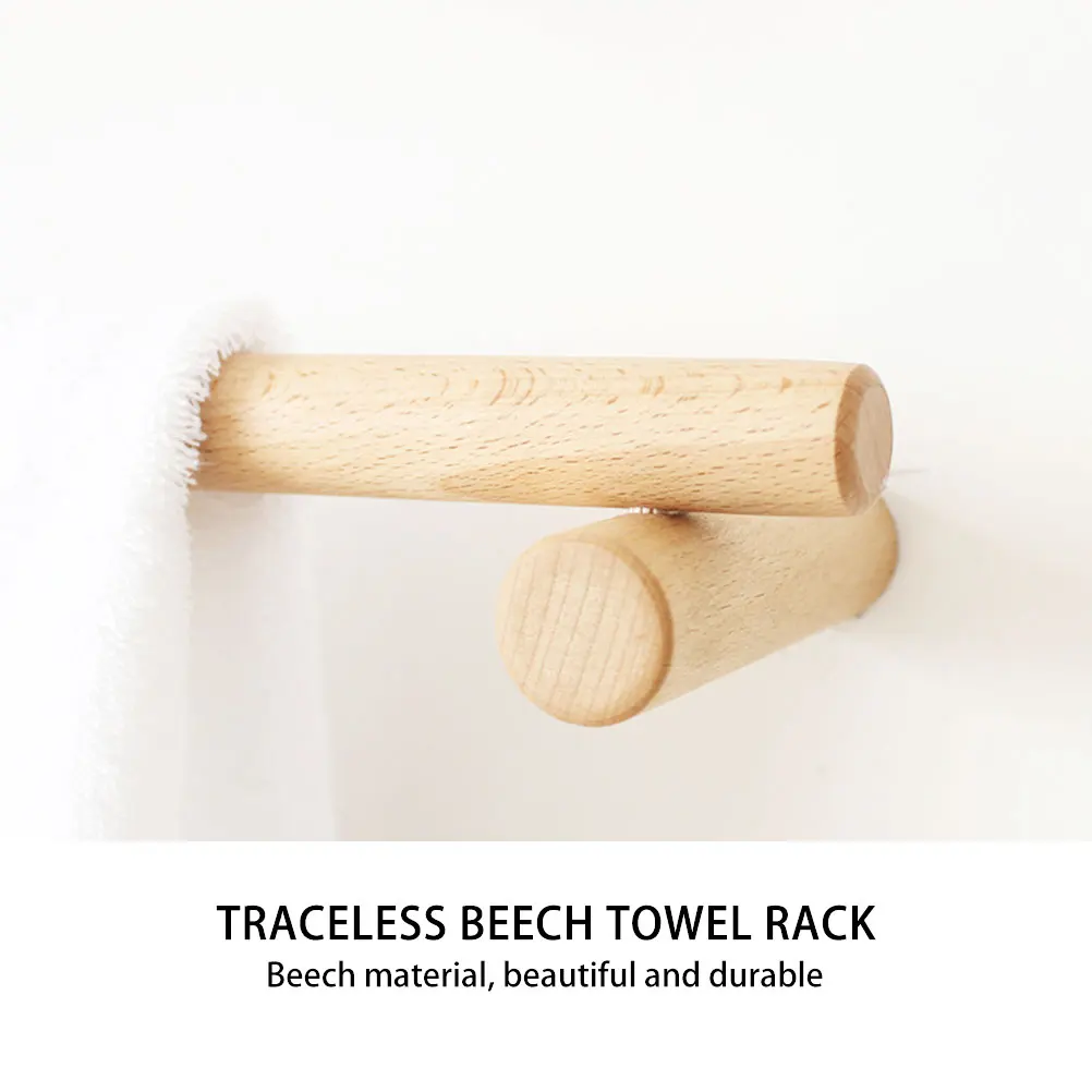 

1Pcs 45Cm Wooden Towel Rack Simple Single Bar Storage Saver for Bathroom Kitchen Wall Mounted Organizer Non Piercing