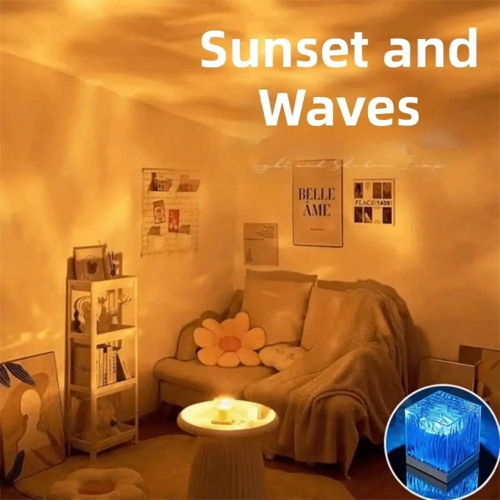 16 Colors Light Ocean Waves Projector Light Dynamic Wave Effect USB Water Ripple Crystal Lamp Remote Control Cube