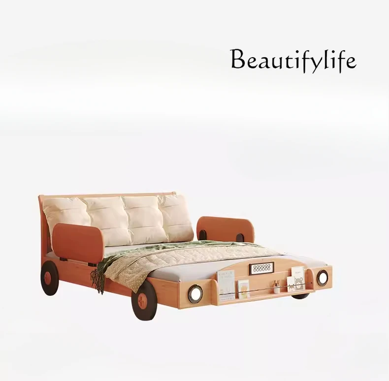 

Car bed Solid wood with guardrail Bedside lamp Bedroom Beech Japanese single bed