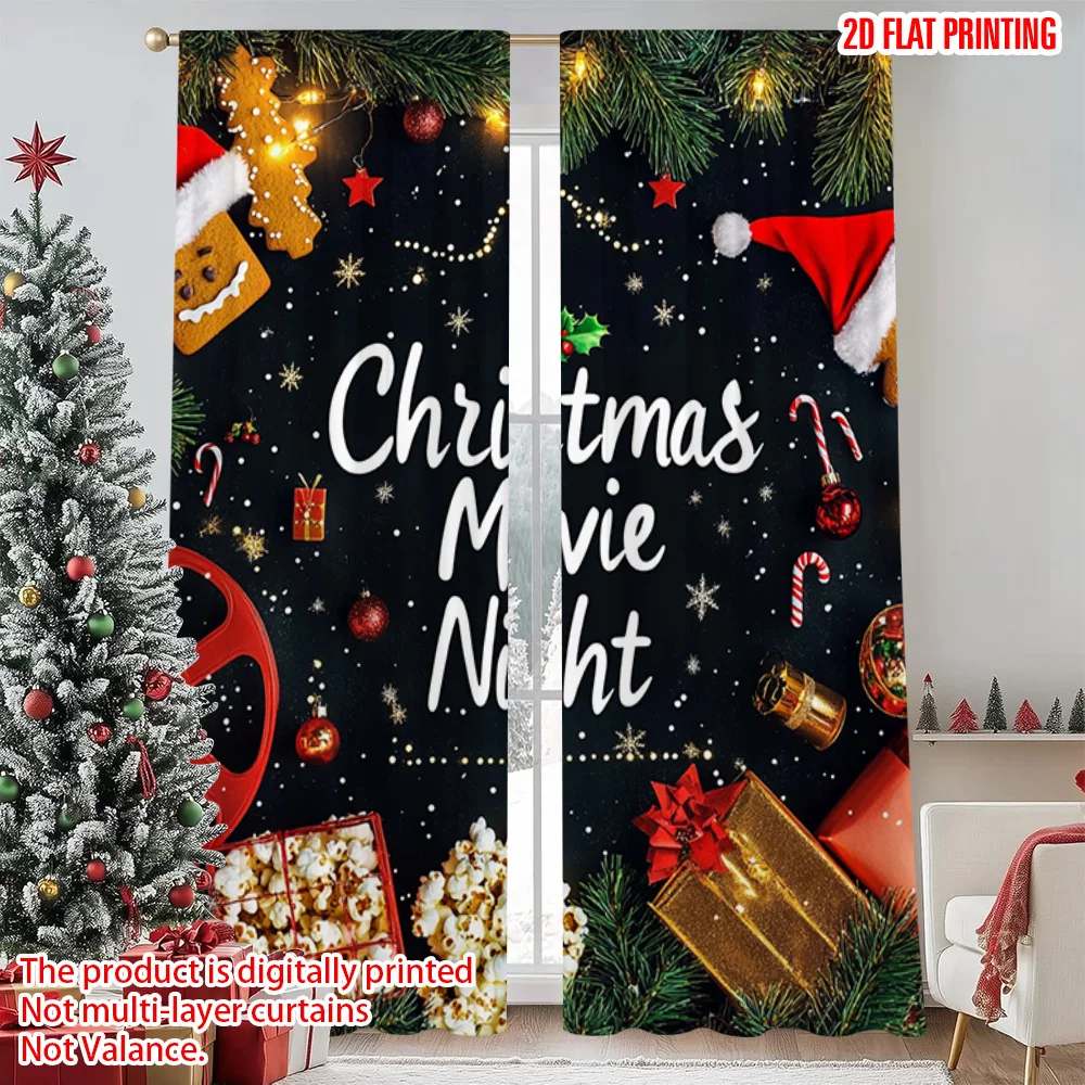 

2pcs 2D flat printing Merry Christmas Party Curtains Christmas 0 100% Polyester Without Electricity Party Decorations Use for