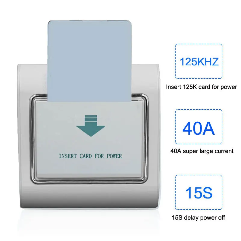 Energy Saving Switch Insert Card Switch Support ID/T57 125K Card 80-240V 40A Don't Support 13.56M IC Card Power Off 15s Delay