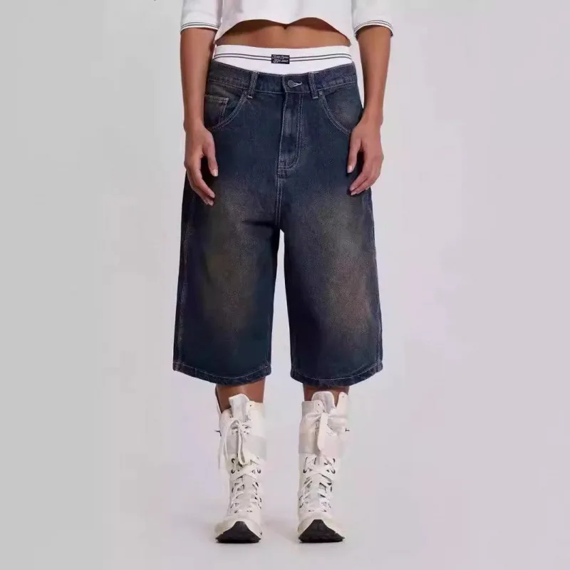 Jaded London jeans washed old retro loose thin straight jeans shorts mid-rise pants men and women