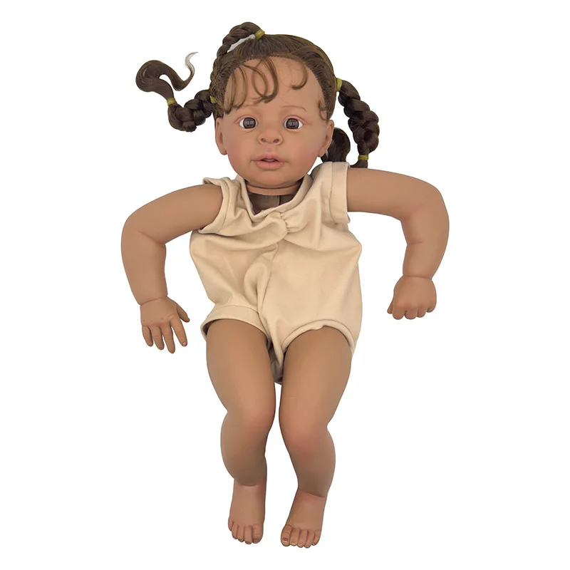 

24Inch Unfinished Reborn Doll Kit Jaylan Lifelike Dark Skin Doll Kit Doll Parts with Long Brown Curly Hair