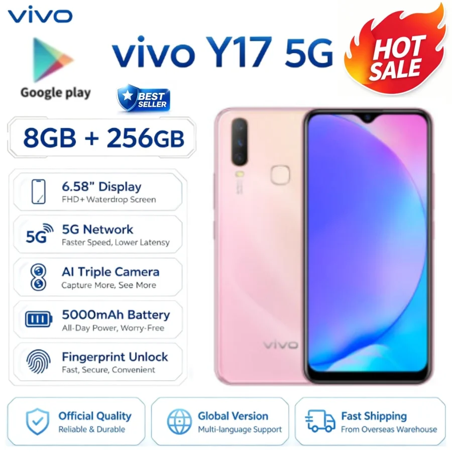 Trending 2026 Brand New VIVO Y17 Global Version Smartphone 8+256GB Memory Triple Rear Shooting Camera 5000mAh Long Endurance