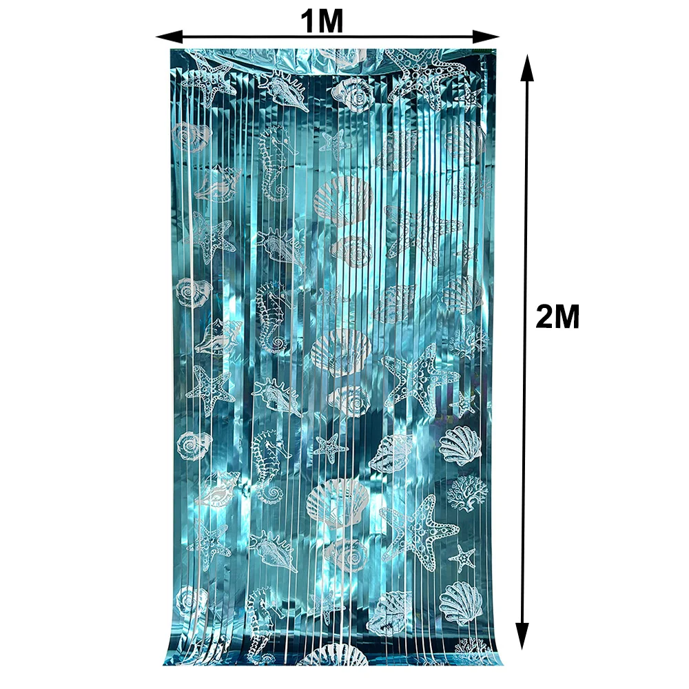 Under the Sea Party Decorations Ocean Birthday Party Decor Underwater Blue Fringe Curtain Balloons Ocean Themed Party Supplies view 3