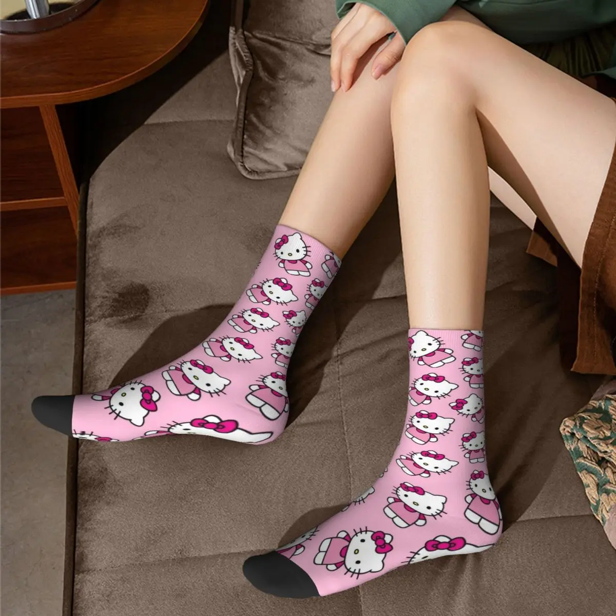 Chaussettes Hello Kitty pour hommes et femmes, chaussettes Kawaii roses, haute qualité, mode, printemps, été, automne, hiver, cadeau