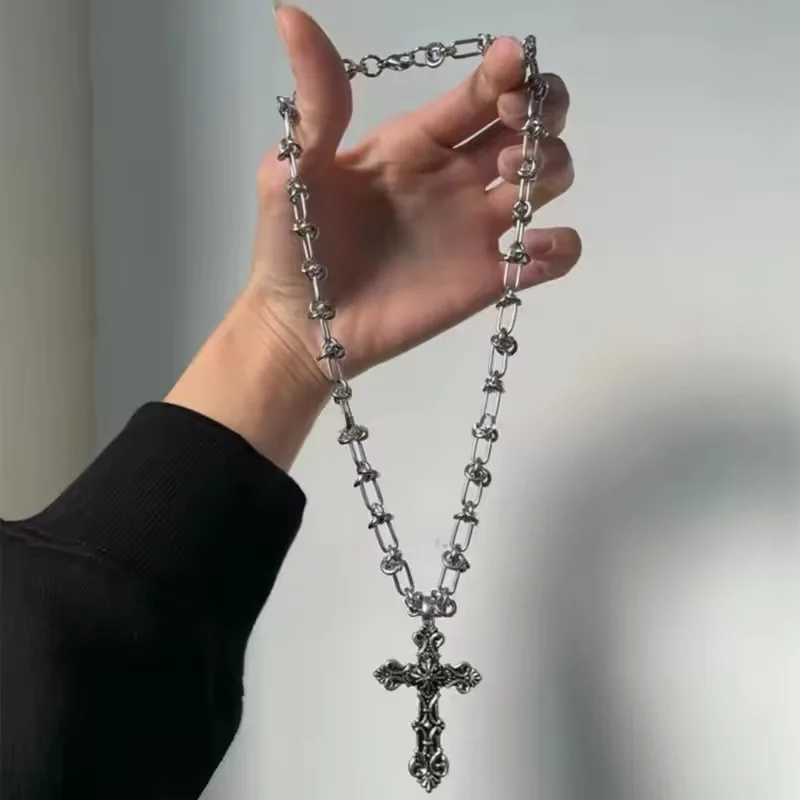 GANEMLY 316L الفولاذ المقاوم للصدأ الصب المعادن الصليب قلادة قلادة للرجال النساء الشرير الهيب هوب سلسلة طوق مجوهرات مقاوم للماء