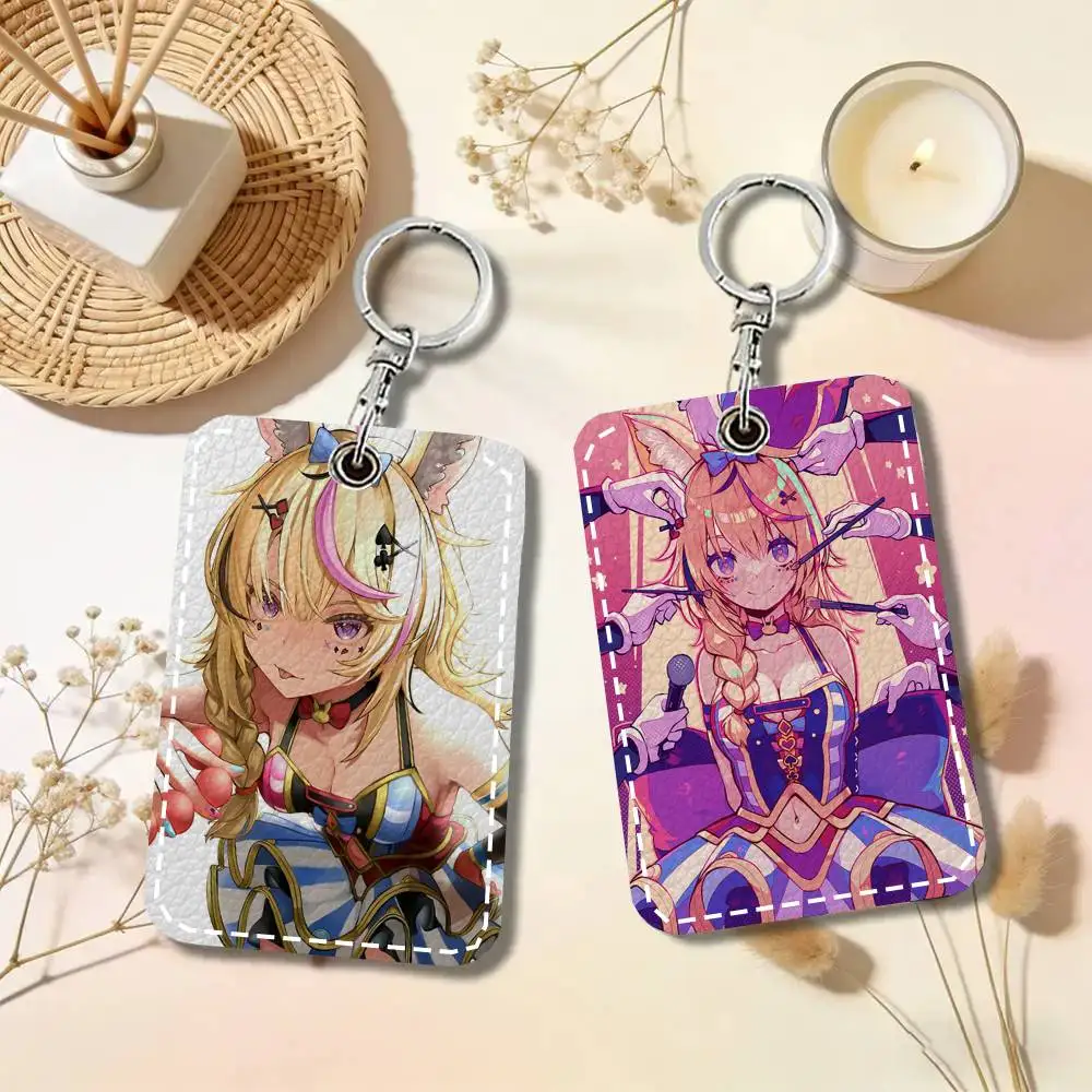 Omaru Polka Anime H-hololive Card Case Keychain Access Card Bag Key Tag Ring Leather Card Holder Key Ring Access