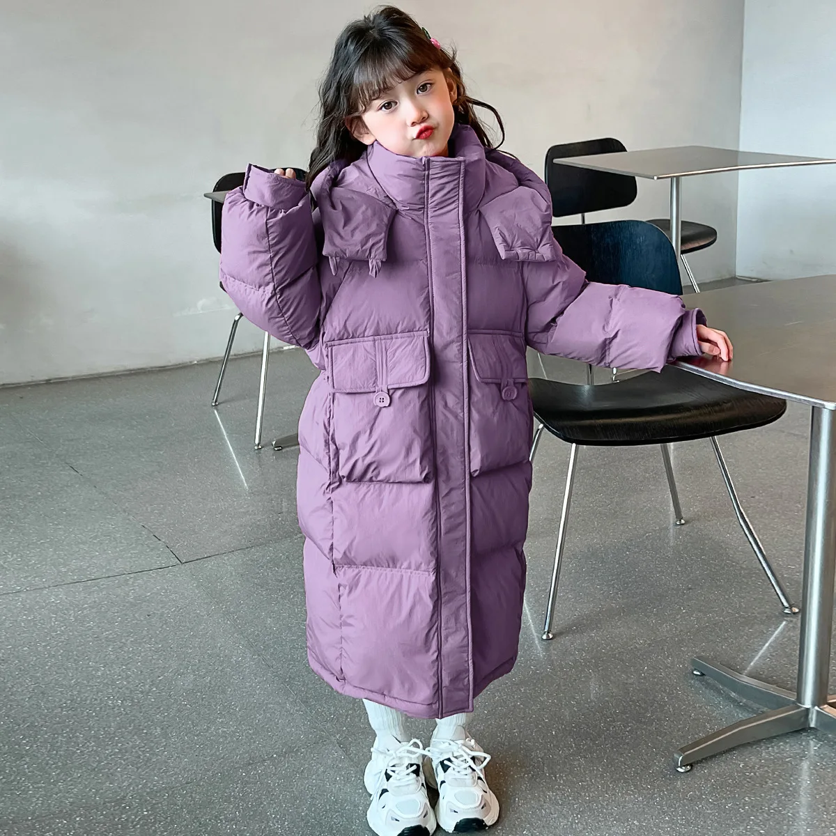 

Children's 2024 Winter Warm Long Down Jacket Korean Baby Girls Loose Thicken Cotton-padded Coat Teen Clothes Kids Outerwear