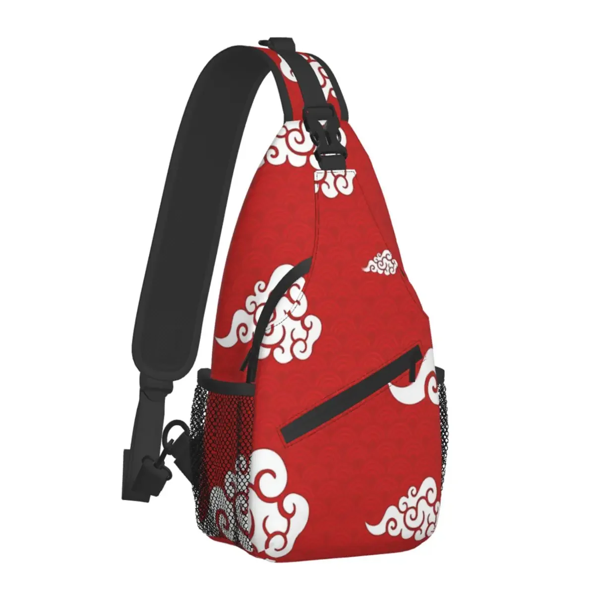 Akatsuki Red Cloud Crossbody Chest Bags Geometric Patterns Pockets Travel Pack Messenger Sports Teens Shoulder Bag Unisex