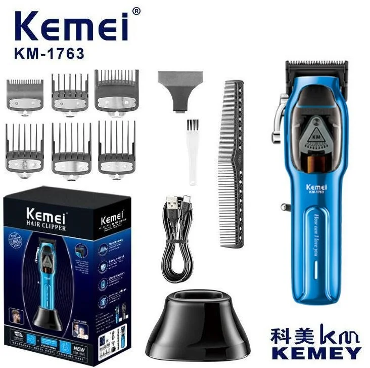 Kemei KM-1763 9000RPM Hair Clipper Powerful Hair Trimmers Electric Barber Hair Cutting Machine Adjustable Metal Clippers for Men