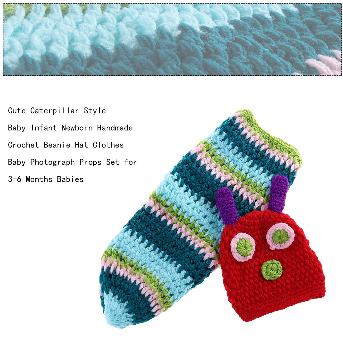 قبعة كروشيه للأطفال كاتربيلر زي اليدوية محبوك الملابس مجموعة لمدة 3-6 أشهر الرضع الوليد صور تبادل لاطلاق النار الدعامة