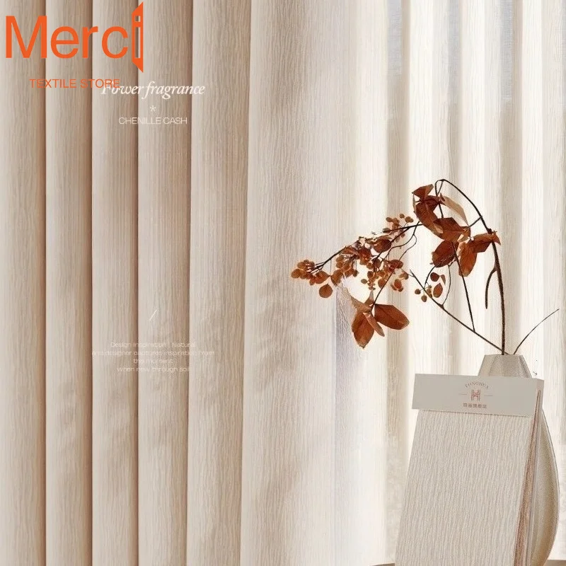 New Double-sided Chenille Bark Wrinkle Texture Curtains for Living Dining Room Bedroom Blackout Luxury Custom Size Decoration