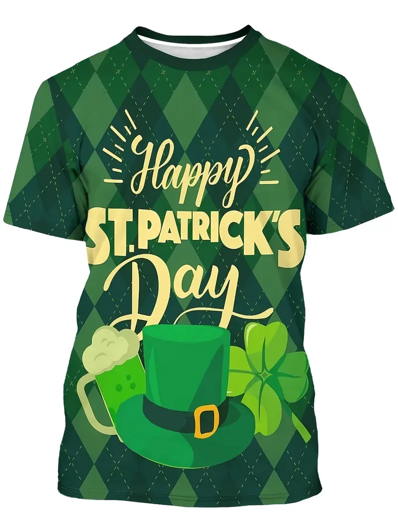 الأيرلندية خمر سانت باتريك يوم رجل تي شيرت سانت باتي يوم البرسيم الأخضر ثلاثية الأبعاد تي شيرت مطبوع المألوف عادية بلوزات مستديرة العنق Chilren