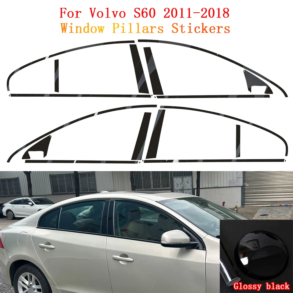 

apply to Volvo S60 2011-2018 sedan Window Chrome Delete Blackout ABC Pillars Glossy Black Stickers
