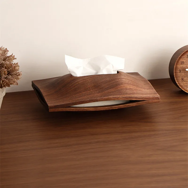 

Natural Solid Wood Tissue Box Hill Shape Black Walnut Rectangle Storage Box Living Room Table Tissue Holder Kitchen Home Decor