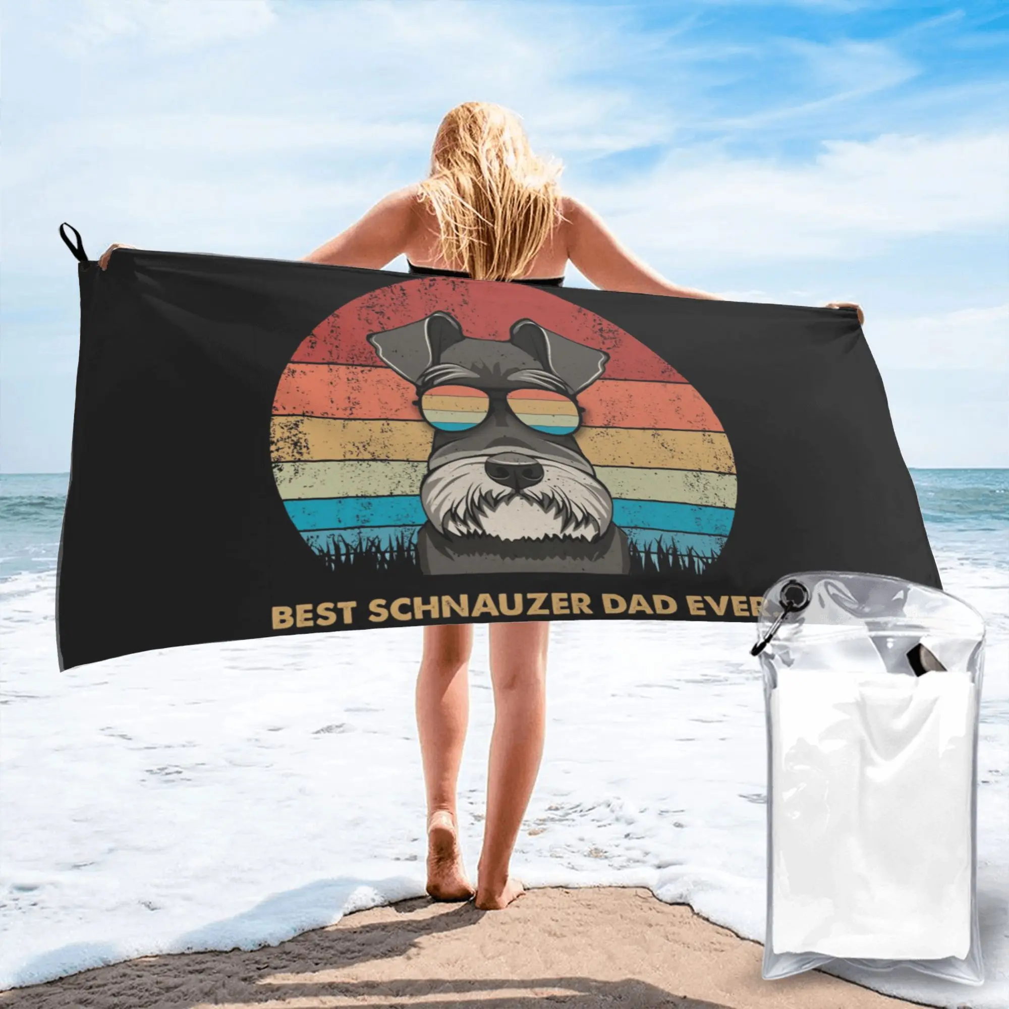 

Пляжное полотенце Best Schnauzer Dad Ever из мягкой микрофибры, быстросохнущее, впитывающее, для ванны