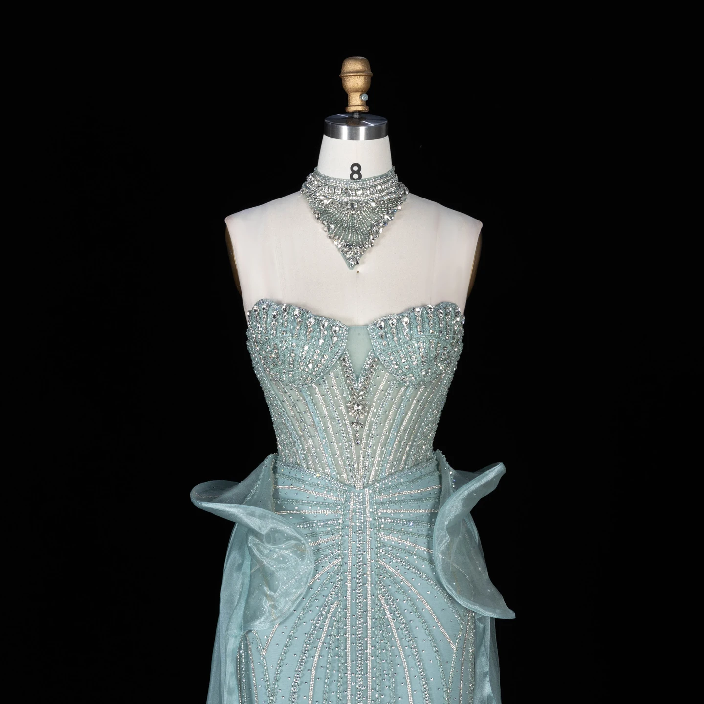 Sharon Said Abendkleid Luxuriöses Meerjungfrauenkleid aus Tüll mit Kristallen, Korsett und Perlen, Dubai Formelles Hochzeitskleid mit Überrock SS139 Maßanfertigung – Detail 19