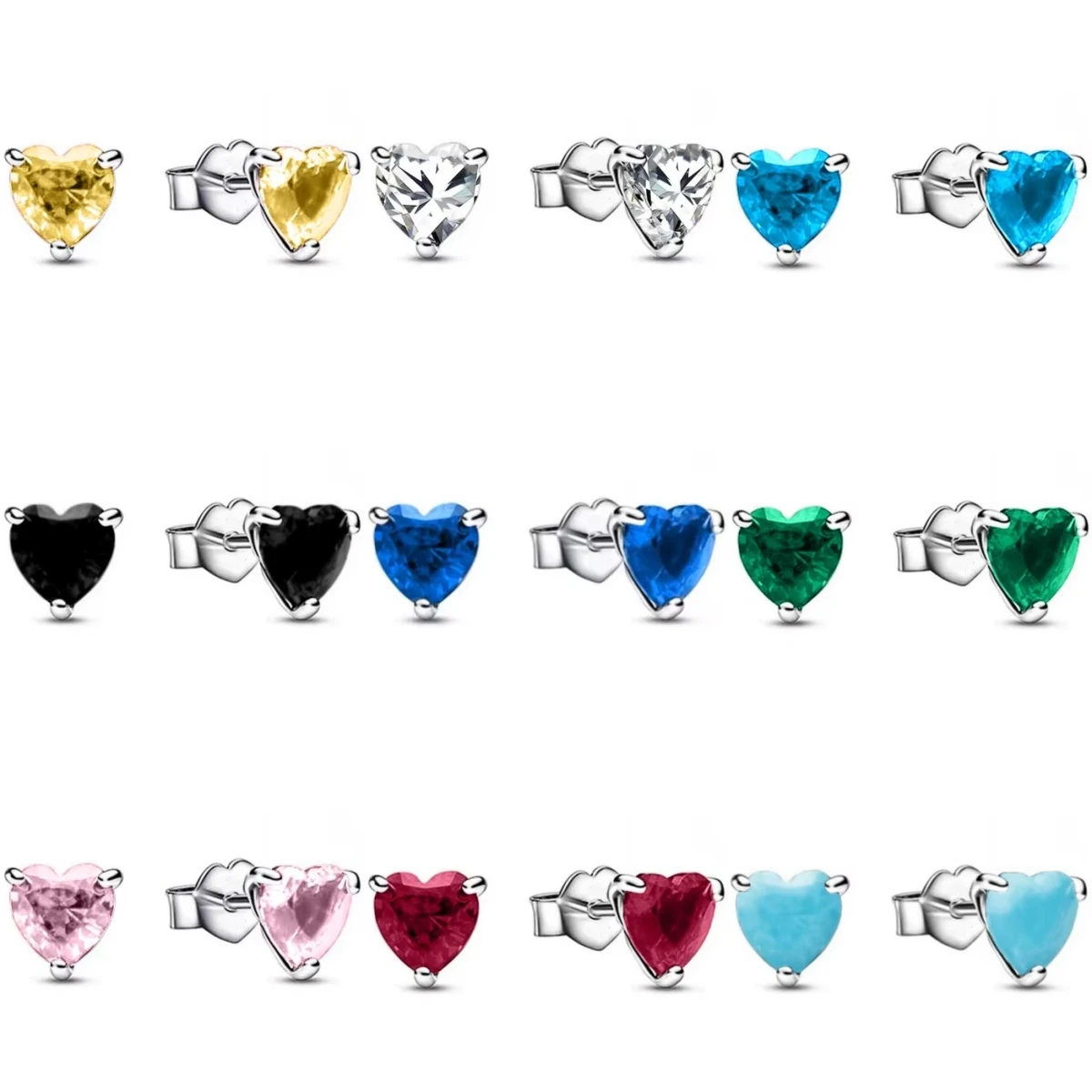 New Fashion 925 Sterling Silver Red Blue And Green Zircons Ear Studs For Women Original DIY Wedding Engagement Jewelry Gifts