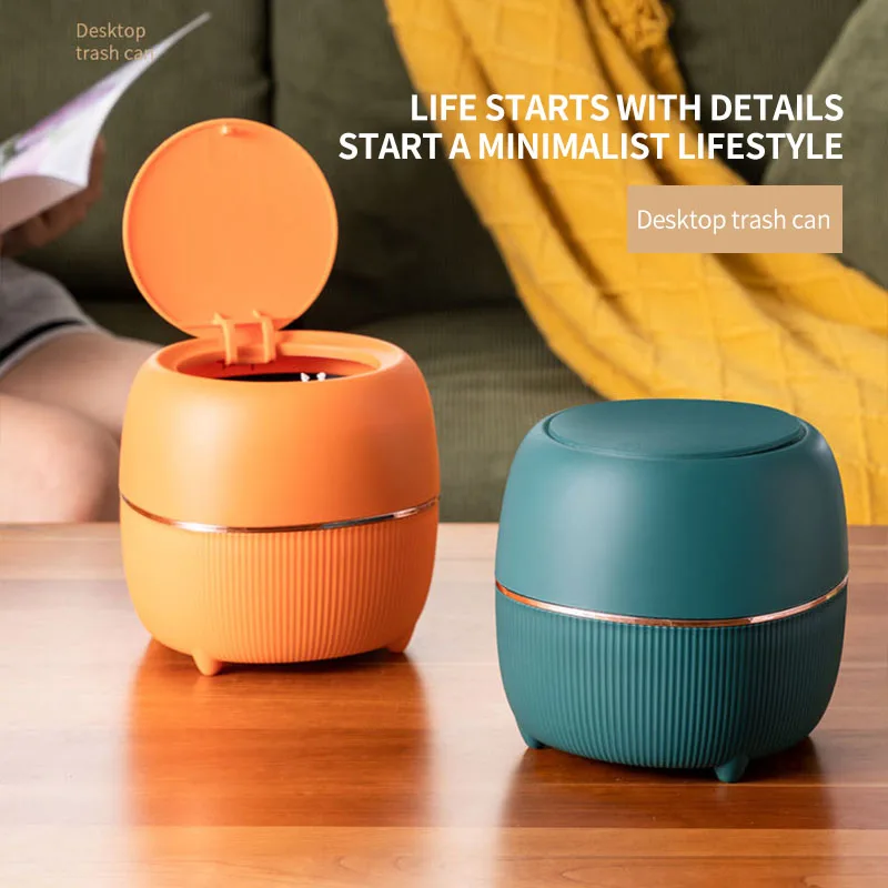 

Desktop Pressing Bomb Cover Trash Can, Small Storage Bucket, Removable Kitchen Dustbin, Tabletop Light Luxury Mini Waste Bin