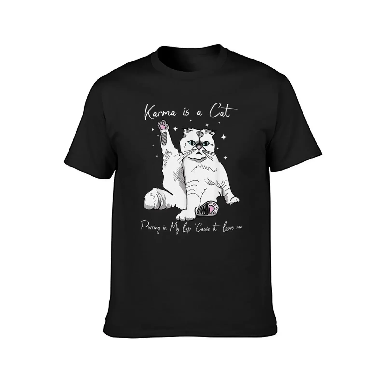 Karma Is A Cat Purring In My Lap Cause It Loves Me Cat Lover T-Shirt graphic t shirts cute clothes graphic shirts mens clothing