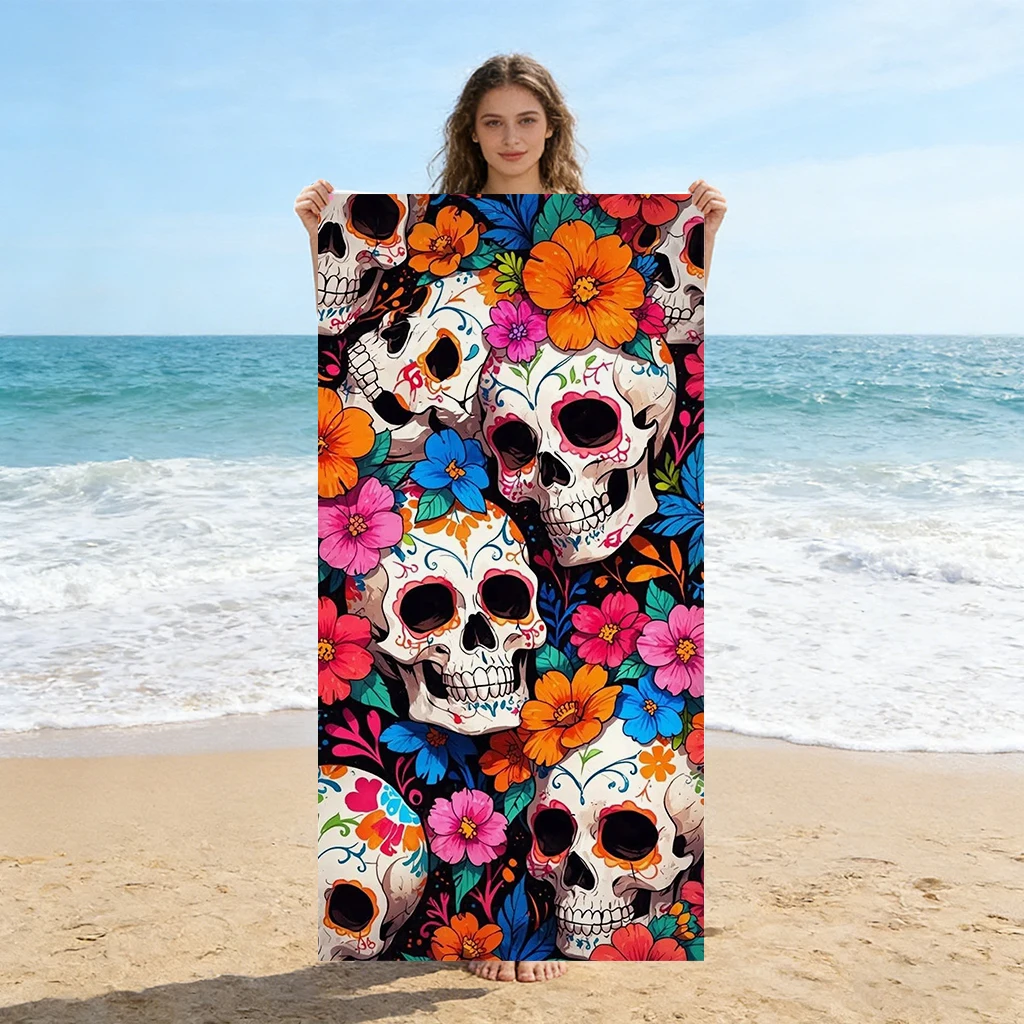 1pc Flower Skull Beach Towel Large Quick-drying Towel Suitable for Beach Yoga Pool Gym Sport Towel Summer Gift for Friends
