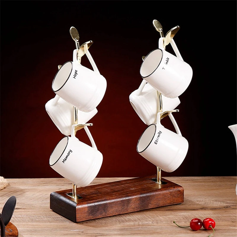 Nordic Tree Shape Wooden Coffee Cup Stand Kitchen Tea Mug Hanging Storage Drain Rack Jewelry Organizer Decoration