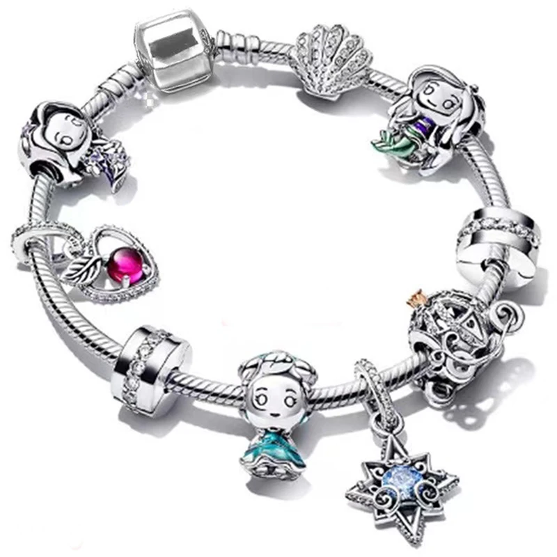 

Женский браслет с подвеской Золушки Disney FatTonny, Аниме Кулон принцессы Рапунцель, маленькая Русалочка, Ариэль, бижутерия