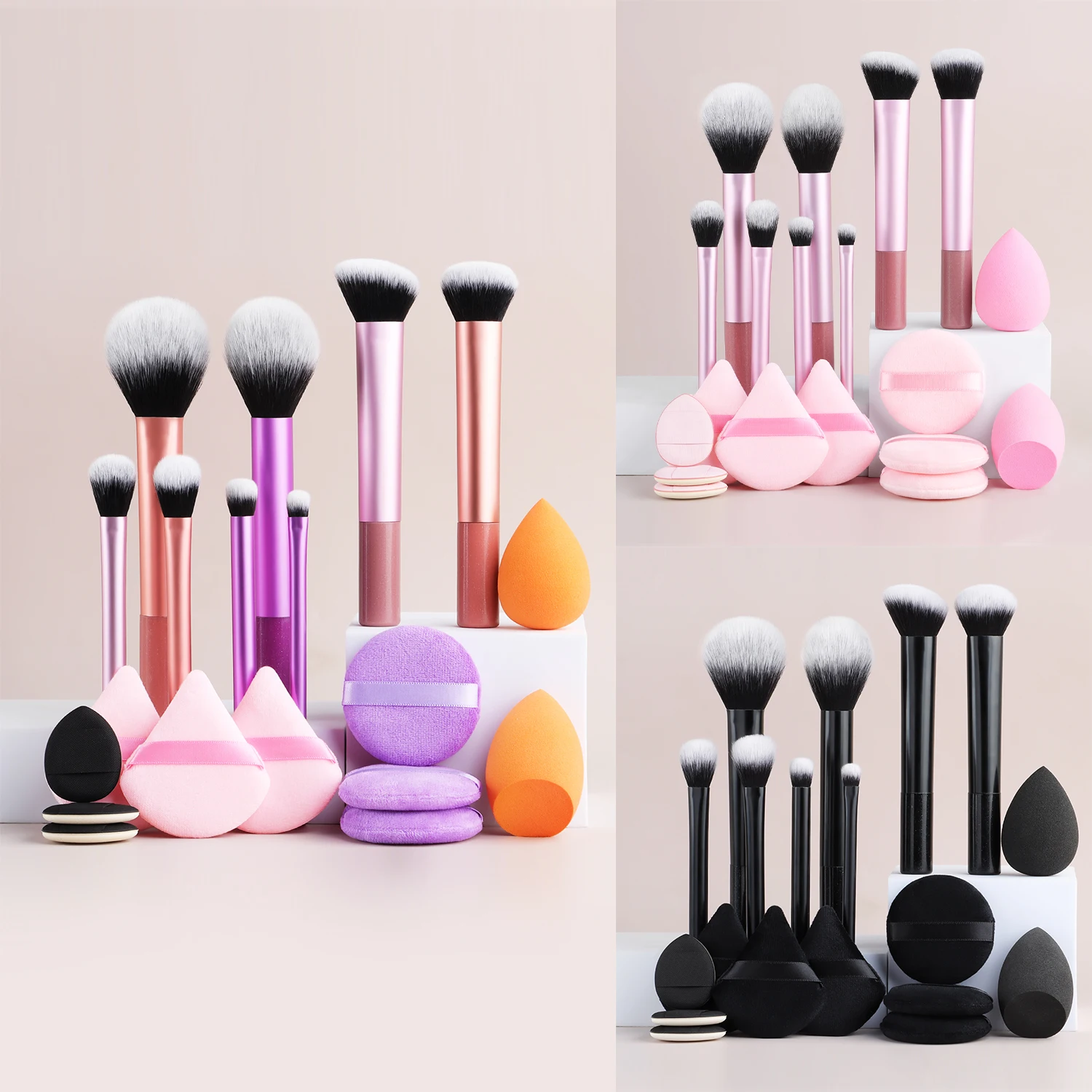 19pcs makeup tool set, 8pcs foundation and eyeshadow brushes, 11-piece powder puff, sponge and egg, complete set of beauty tools