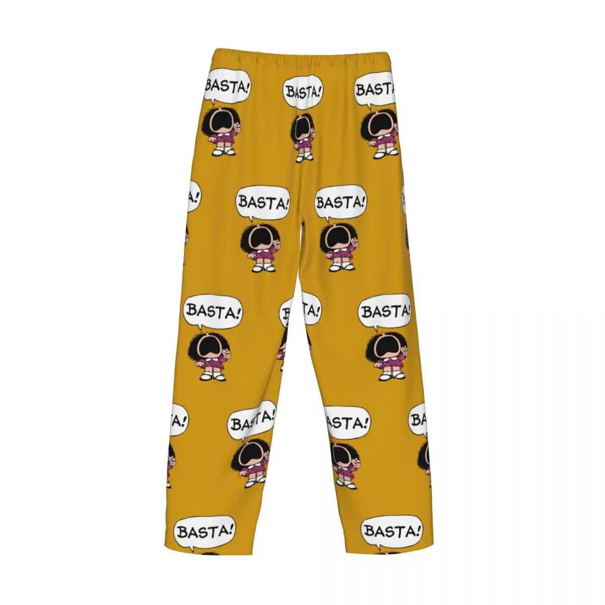 Custom Printed Men Mafalda Basta Pajama Pants Quino Argentina Cartoon Sleepwear Sleep Lounge Bottoms with Pockets